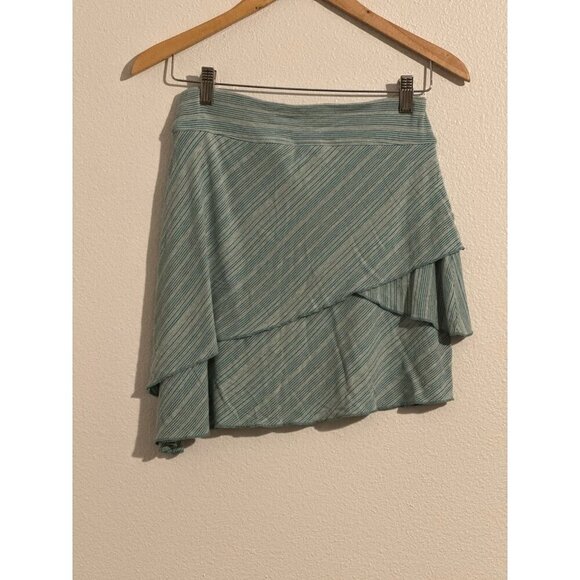 Athleta Women’s Skirt Small Green/ Grey Striped Asymmetrical Layered Pull On - Picture 3 of 6